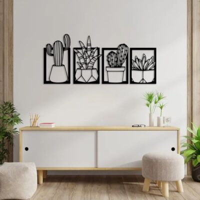 4 set of cactus flower art