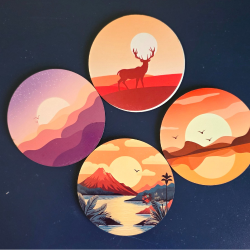 Round Tea Coaster Beautiful Scenery Design Pack of 4