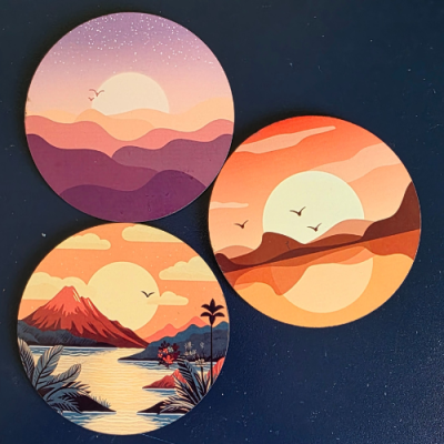 Round Tea Coaster Beautiful Scenery Design Pack of 4 - Image 2